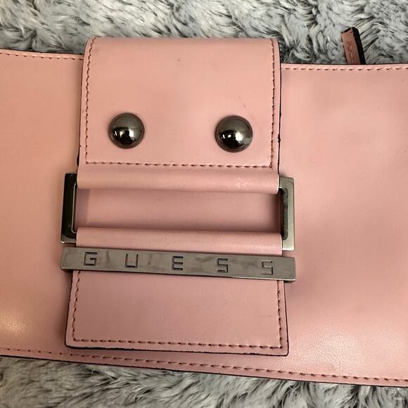 Guess Vintage Y2K Shoulder Bag Baby Pink Chunky Buckle Faux Leather - Picture 3 of 8